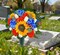 Artificial Cemetery Flowers for Grave Vase - Vibrant Orange Sunflower, Tulip & Rose Silk Bouquet - UV Resistant Memorial Floral Arrangement - Windproof Headstone & Graveside Decor (1 Pack)